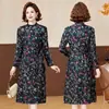 Vestido floral de manga larga para mujer, estilo juvenil, otoño e invierno, talla grande, adelgazante, entallado en la cintura, elegante, vestido midi de línea A hasta la rodilla