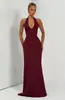 Diseño de Cuello Halter con Escote en V Profundo, Color Sólido, Estilo Francés Suave y Elegante, Vestido Sirena de Corte Ajustado, Ceñido a la Cintura, Vestido Largo Adelgazante