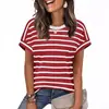 Comércio Exterior Transfronteiriço Site Independente Amazon Tk Produto Novo Mais Vendido Gola Redonda Pulôver Camiseta Listrada Casual Manga Curta Color Blocking Top Feminino