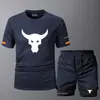 Nuevo Conjunto de Dos Piezas para Hombre, Moderno, Cuello Redondo, Manga Corta, Verano, Casual, Deportivo, Shorts de Fitness, Transpirable, Secado Rápido, Listo para la Venta