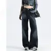 Jeans de Pierna Ancha con Degradado Azul Oscuro para Mujer, Nuevo Estilo Otoño e Invierno, Cintura Alta, Pantalones Sueltos de Pierna Recta Relajados Estilo Americano, Largo Hasta el Suelo