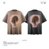 Camiseta de Manga Curta com Peso Pesado de Algodão Puro, Estilo Retro Americano Tendência, Anti-Vira, Desgastada, para Homens e Mulheres, Verão, Modelagem Solta, Atacado Transfronteiriço