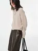 Polo de punto de cachemira gris de alta gama, sofisticado y elegante para mujer, perfecto para otoño e invierno, con mangas largas, cuello con muesca y corte holgado, ideal como capa interior.