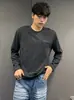 Camiseta de manga larga texturizada de peso pesado para primavera para hombre, nueva marca de moda 2026, uso diario casual, corte holgado, sudadera de cuello redondo