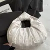 Bolso Grande de Textura Rayada Azul Hielo de Tono Frío, Suave y Dulce, Adecuado para Chicas que Van a Clase o Salen, Bolso Ligero