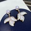 Pendientes de Perla de Agua Dulce Natural de Venta Caliente de Otoño para Mujer, Diseño de Borla y Hoja, Pendientes de Aro Elegantes y Frescos, Pendientes de Botón de Plata S925 para Mujer