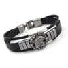 Pulseiras de Couro Vintage de Camada Dupla, Vários Padrões, Tiras de Couro em Liga Metálica Envelhecida, Acessórios Personalizados com Tema de Anime para Homens