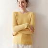 Malha Básica Justa Cashmere Peça Única Sem Costura Outono/Inverno 2025 Gola Redonda Feminina Efeito Emagrecedor Malha Amiga da Pele Malharia