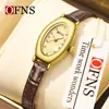 Reloj Oufani para Mujer, Reloj de Cuarzo Compacto Ovalado con Esfera de Nácar, Reloj de Pulsera Vintage Impermeable con Correa de Cuero, Venta al por Mayor y Dropshipping