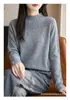 Suéter elegante e sofisticado de tricô jacquard sem costura para mulheres, gola alta de inverno, rosa, quente, camada base estilosa