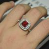 Anillo de Gema Topacio Azul Suizo Chapado en Plata Esterlina s925 Oro Blanco de 18K Regalos en Vivo Cuadrado Princesa Doble Diamante