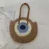 Bolso de Paja Redondo Nuevo con Calados Florales, Bolso Tejido Informal de Cuerda de Papel, Bolso de Playa para Dama Estilo Bosque, Bolso de Mano para Mujer