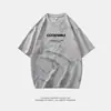 Algodón Puro Nuevo Verano Hombres Moderno Holgado Marca de Moda Estudiante Camiseta de Manga Corta Top con Mangas de Tres Cuartos y Cuello Redondo