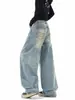Jeans Rectos Lavados con Bigotes Estilo Americano para Mujeres y Hombres, Pantalones Bordados Vintage Nuevos de Primavera, Pantalones Largos Relajados Sueltos de Color Claro