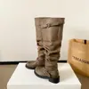 Botas Retrô Amassadas Empilhadas Outono/Inverno 2026 Femininas para Panturrilha Larga Acima do Joelho Longas Emagrecedoras Versáteis Salto Grosso Cano Alto Botas de Cavaleiro