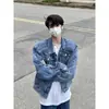 Jaqueta jeans curta azul clara com ombreira masculina estilo primavera e outono marca da moda retro alta qualidade senso de estilo descolado bonito limpof2026