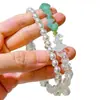 Colar Gargantilha com Design de Pérola de Cristal Artificial, Pedras de Cristal Branco e Jade Dongling Natural