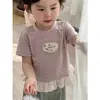 Nova Roupa Infantil de Verão Estilo Coreano Camiseta com Acabamento em Renda para Meninas Top Fashionável de Manga Curta Infantil Princesa t