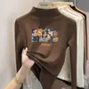 Camiseta de manga comprida com gola alta para meninas, camada base com forro de fleece, novo estilo outono/inverno 2026, top casual infantil com forro de fleece