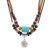 Collar de joyería tejido a mano con nudos de cuentas de madera multicapa, aleación de mariposa artística retro europea y americana