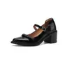Estilo simple~ Tacones Altos de Correa Única con Tacón Grueso y Lazo 2026 Otoño Piel de Oveja Tacón Grueso Zapatos Planos Cómodos
