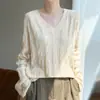 Suéter de tricô de lã aveludada com decote em V torcido estilo vintage para mulheres, suéter fino de manga comprida para outono e inverno, camada de base quente