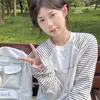 Moda Coreana Moderna Camiseta Holgada Versátil de Manga Larga para Mujer Otoño Diseño Ins Casual Rayas Estilo Perezoso Retro