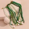 Colar com Pingente Menta Mambo Verde Nicho Europeu e Americano com Contas de Aço Inoxidável, Pérola de Água Doce Única e Cristais para Mulheres