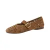 Zapatos Calados Perforados para Mujer 2025 Nuevo Estilo Verano Poco Profundos Cómodos Retro con Correa Única Mary Jane Planos para Mujer