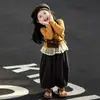 Conjunto de dos piezas para niña estilo coreano, nueva colección de otoño, top de manga larga con retazos de moda estilo princesa y pantalón versátil de lunares