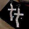 Europa e Estados Unidos Exagerado Flash Diamond Cross Tassel Brincos Internet Celebrity Cool Nightclub Trendy Distinctive Brincos Brincos