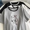 Retro Americano Nuevo Estilo Coreano Cuello Color Block Algodón Puro Manga Corta Sencillo Casual Verano 2025 Color Block Versátil Top