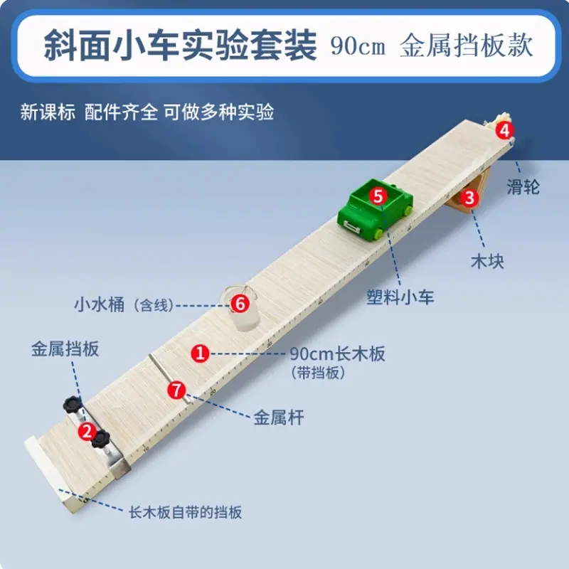 90cm斜面小车+金属挡板+4孔木块