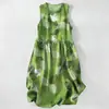 Vestido Casual de Algodão Puro com Estampa Digital Nova, Gola Redonda, Sem Mangas, Comprimento Médio, Para Mulheres, Verão na Praia