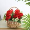 Cesta de Flores de Mimbre de Mano, Cesta de Ratán, Cesta de Almacenamiento para Salida de Picnic de Verano, Cesta de Princesa con Arreglo de Flores Artificiales