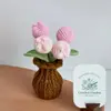 Produto Acabado: Planta Artificial de Tulipa de Crochê Feita à Mão Transfronteiriça em Vaso, Flor Eterna, Ornamento de Decoração para Mesa de Casa
