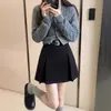 Falda Midi de Lana a Cuadros Grises para Mujer Otoño 2026 Nuevo Estilo Falda Plisada Petite Falda Corta de Línea A Ajustada a la Cadera Falda de Cintura Alta