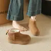Botas de Nieve para Mujer Bajita con Suela Gruesa para Aumentar la Altura 2026 Invierno Forradas de Terciopelo Botas de Algodón Engrosadas Retro Versátiles Cálidas Zapatos Pan