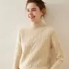 Suéter de cachemira de tres hilos y cinco agujas con cuello semi-alto engrosado, nuevo para otoño e invierno 2026, suéter de punto trenzado holgado adelgazante para mujer