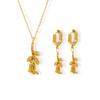 Cross-border novo vintage requintado romântico rosa pingente colar brincos de aço inoxidável conjunto de presente de aniversário feminino