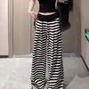 Pantalones de verano de pierna ancha a rayas blancas y negras para mujer, pantalones rectos holgados de cintura alta casuales finos con estampado de cebra
