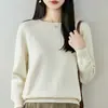 Suéter tejido a rayas de algodón puro grueso estilo casual para mujer, jersey holgado de cuello redondo, camiseta básica, top, nueva colección de otoño e invierno