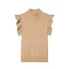 Ropa de Mujer de Venta Caliente para Comercio Exterior de Amazon Transfronterizo: Chaleco de Punto con Cuello Medio Volanteado de Estilo Suave, Disponible en Tres Colores para Superponer