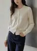 GINNKE Elegante Hermoso Suéter de Punto Cardigan Negro Cuello Redondo de Lana Merino para Mujer Otoño Invierno Gris Manga Larga