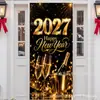 TEMU Amazon Más Vendido Año Nuevo Banner Negro Dorado para Puerta Globo de Fuegos Artificiales Tela Colgante para Puerta de Champaña Fiesta de Año Nuevo Puerta Principal Cubierta de Puerta