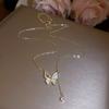 Collar de Mariposa con Baño de Oro Real y Circonita Cadena para Clavícula Dulce Elegante de Lujo Ligero Moda Joker Sentido de Gama Alta Joyería al por Mayor