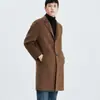 Abrigo de cachemira de doble cara estilo coreano para otoño e invierno para hombre, traje de longitud media holgado fuera de temporada con hombros caídos, gabardina de lana