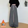 Pantalones de Pierna Ancha de Forro Polar con Pedrería de Cielo Estrellado para Mujer, Nuevos de Invierno, Ajuste Delgado, Holgados, Casual, Pierna Recta, Pantalones Deportivos de Chándal