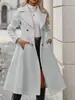 Novo modelo de trench coat longo de lapela casual de cor sólida com abotoamento duplo para mulheres, comércio exterior transfronteiriço europeu e americano 2025, feito sob medida na fábrica