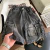 Fivela de Mochila Escolar Bolsa Pendurada Calça Jeans Indústria Pesada Verão Ajuste Shorts Jeans 2025 Novas Calças de Cinco Pontos para Crianças
